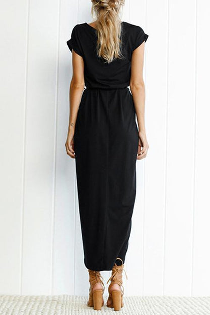 Crewneck Side Split Irregular Slim Dress