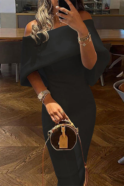Solid Off Shoulder Bodycon Party Dress