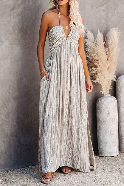 Spaghetti Strap Maxi Cami Dress with Pocket