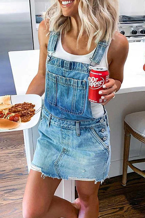 Casual Sleeveless Denim Overalls Dress