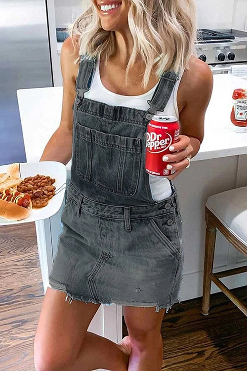 Casual Sleeveless Denim Overalls Dress