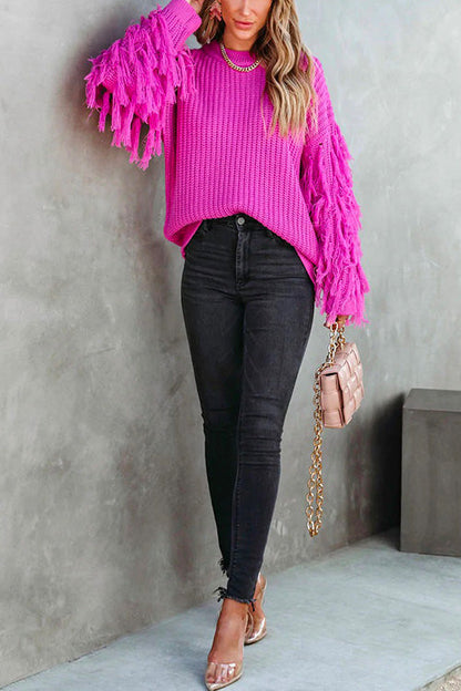 Crewneck Tassel Long Sleeve Loose Sweater