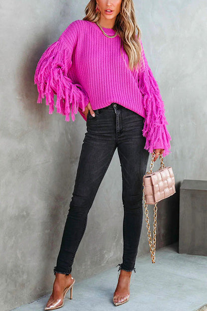 Crewneck Tassel Long Sleeve Loose Sweater