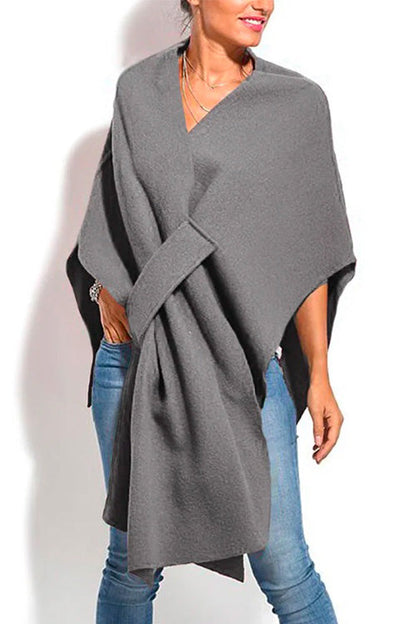 Solid V Neck Wrapped Batwing Cloak Sweater