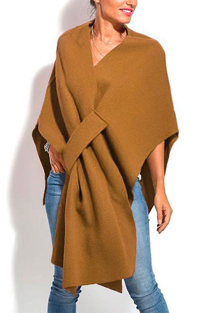 Solid V Neck Wrapped Batwing Cloak Sweater