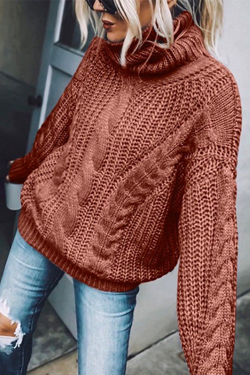 Winter Turtleneck Long Sleeve Solid Knit Sweater