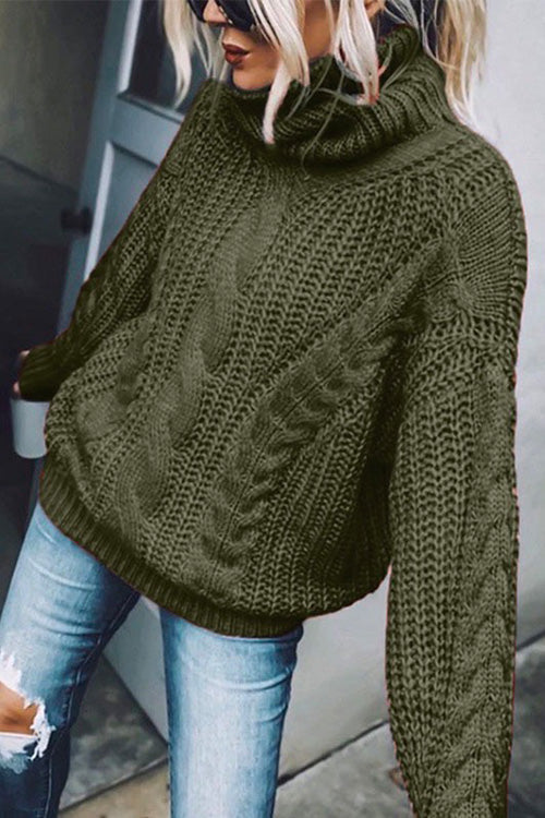 Winter Turtleneck Long Sleeve Solid Knit Sweater