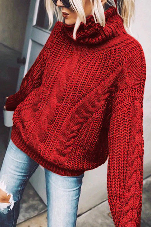 Winter Turtleneck Long Sleeve Solid Knit Sweater