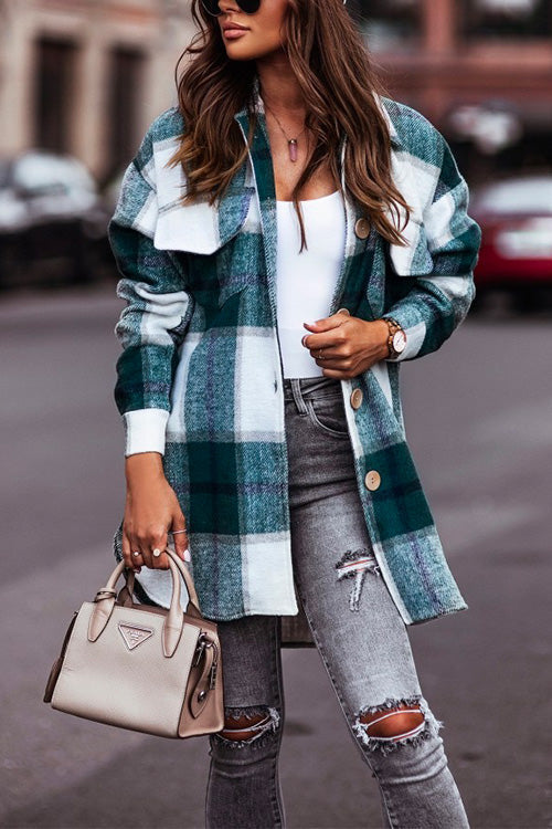 Casual Lapel Button Down Pockets Plaid Cardigans