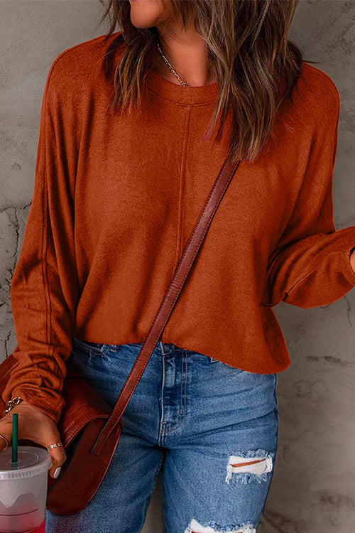 Crewneck Batwing Sleeve Plain Sweatshirt