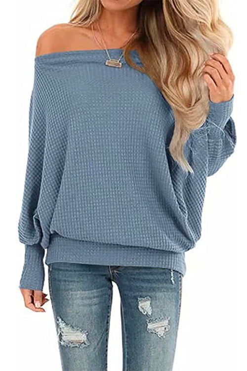 Solid Batwing Long Sleeves Waffle Top