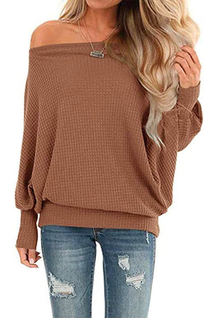Solid Batwing Long Sleeves Waffle Top