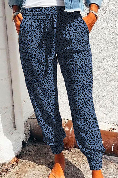 Casual Tie Waist Leopard Joggers Pants with Pockets