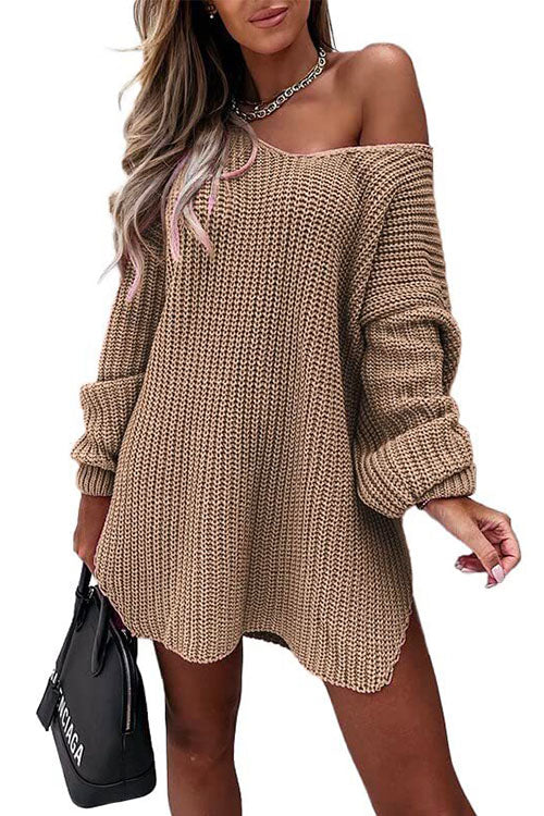 V Neck Lantern Sleeve Swing Sweaters
