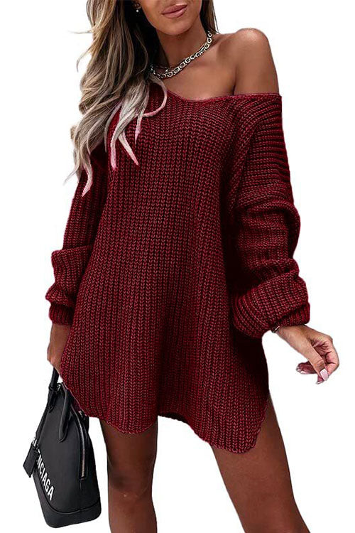 V Neck Lantern Sleeve Swing Sweaters