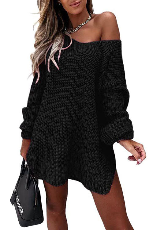 V Neck Lantern Sleeve Swing Sweaters