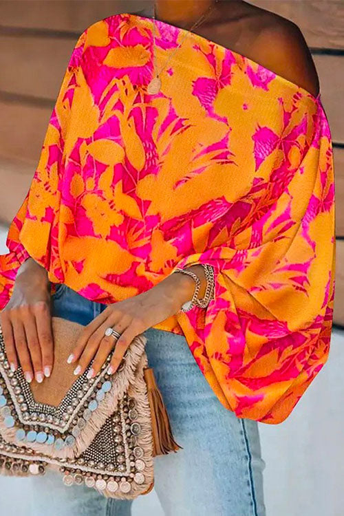 Stylish Off Shoulder Flare Sleeve Printed Top