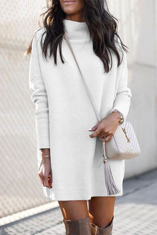 Solid Crewneck Long Sleeve Knit Dress