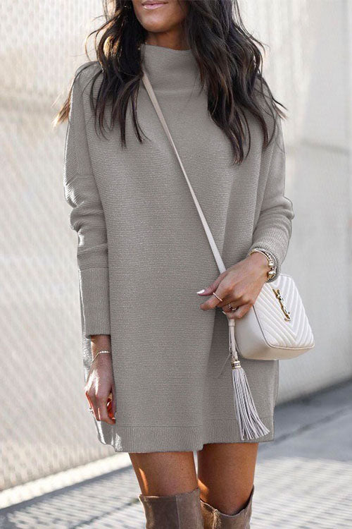 Solid Crewneck Long Sleeve Knit Dress