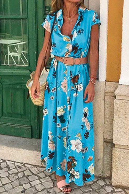 Bohemia V Neck Short Sleeve Printed Swing Dress