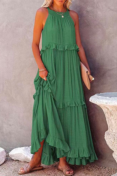 Crewneck Sleeveless Layered Ruffled Dress