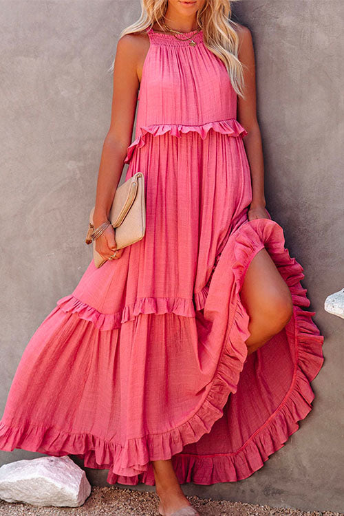 Crewneck Sleeveless Layered Ruffled Dress