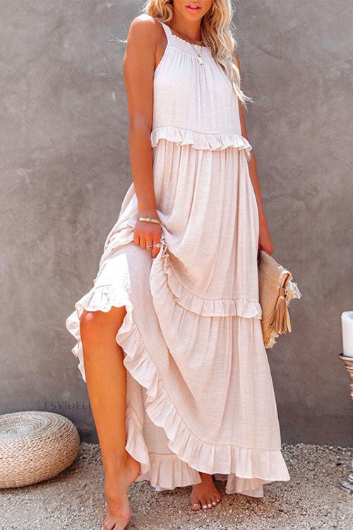 Crewneck Sleeveless Layered Ruffled Dress