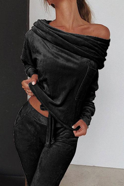 Off Shoulder Long SLeeve Top and Long Pants Sets