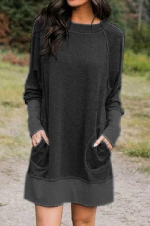 Splice Pockets Casual Sweatershirt Dress