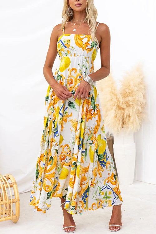 Bow Back High Waist Printed Maxi Cami Dress
