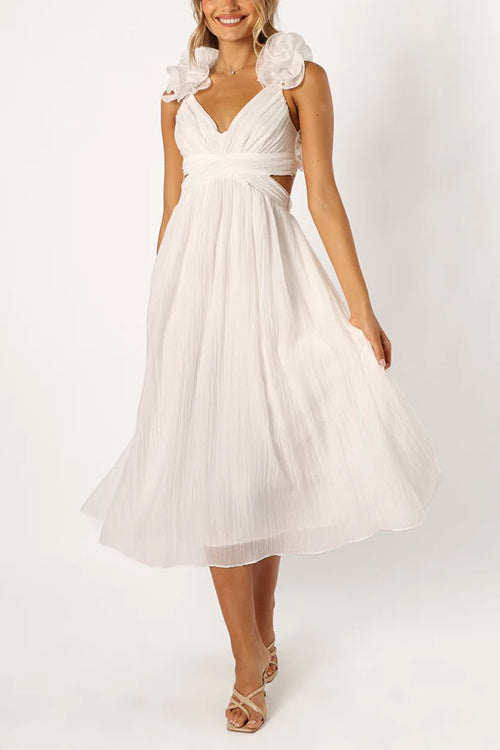 Back Lace-up Ruffle Trim Sleeveless Maxi Dress