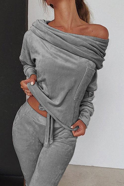 Off Shoulder Long SLeeve Top and Long Pants Sets