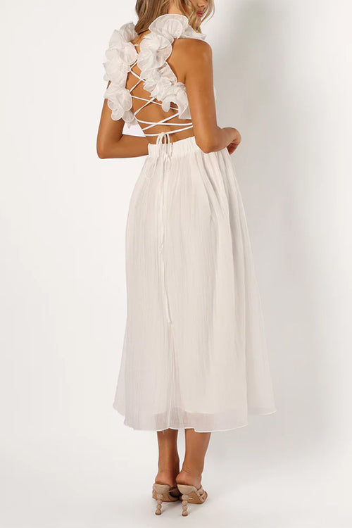 Back Lace-up Ruffle Trim Sleeveless Maxi Dress