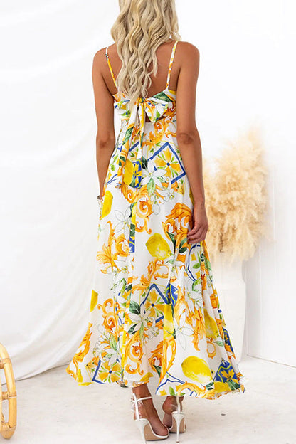 Bow Back High Waist Printed Maxi Cami Dress