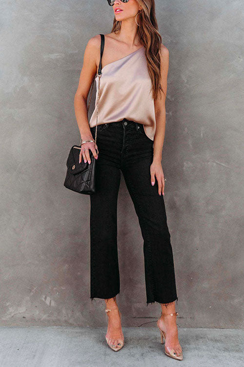 One Shoulder Solid Satin Cami Top