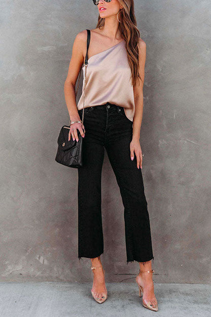 One Shoulder Solid Satin Cami Top