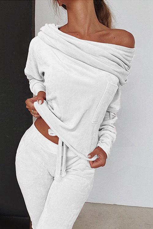 Off Shoulder Long SLeeve Top and Long Pants Sets