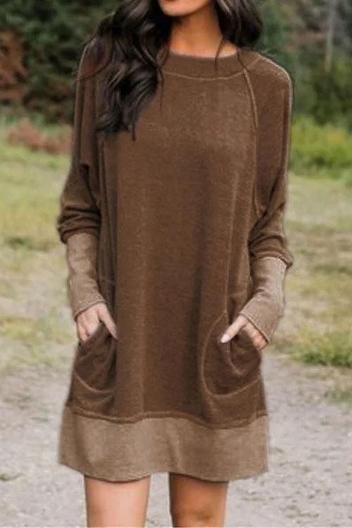 Splice Pockets Casual Sweatershirt Dress