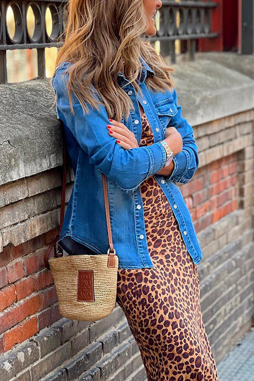 Classic Collared Long Sleeves Denim Blouse Shirt