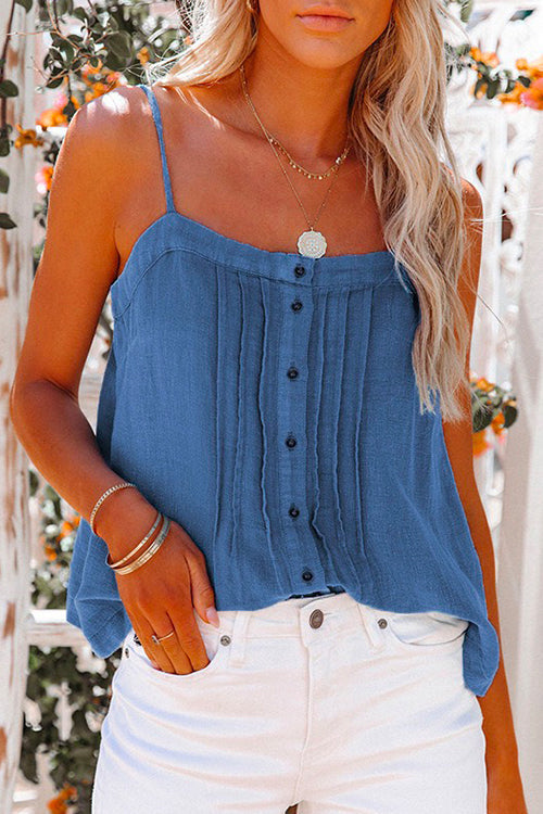 Buttons Square Collar Ruched Cami Top