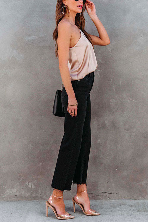 One Shoulder Solid Satin Cami Top