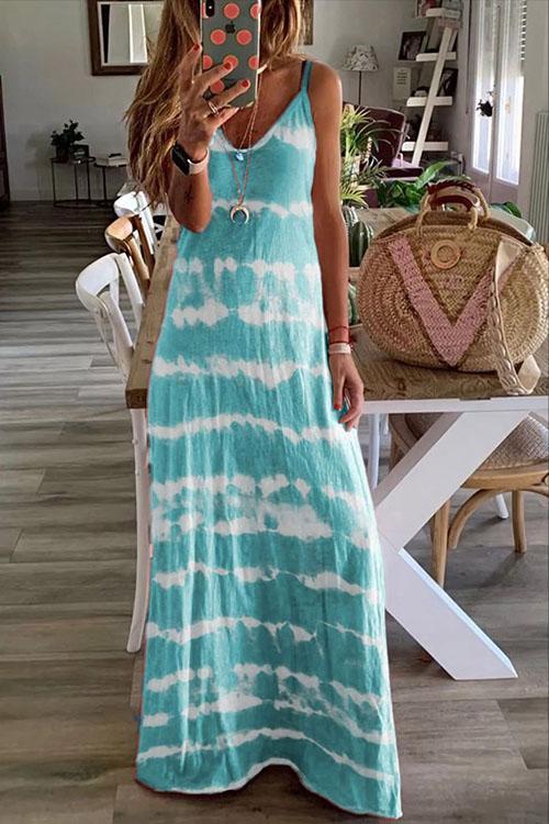 V Neck Tie Dye Casual Maxi Cami Dress