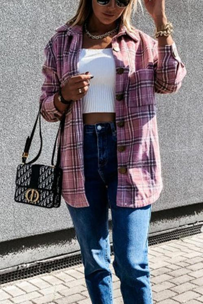 Button Down Pockets Boyfriend Plaid Shirts