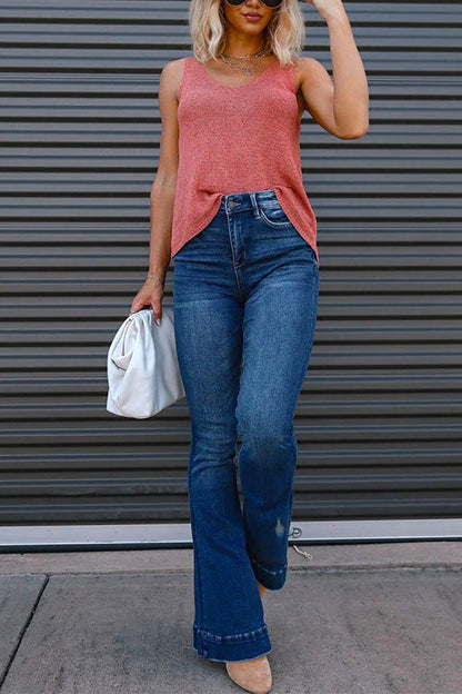 Scoop Neck Solid Knitting Tank Top