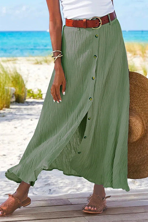 Button Down Cotton Linen A-line Maxi Skirt