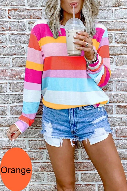 Rainbow Striped Long Sleeves Pullover Top