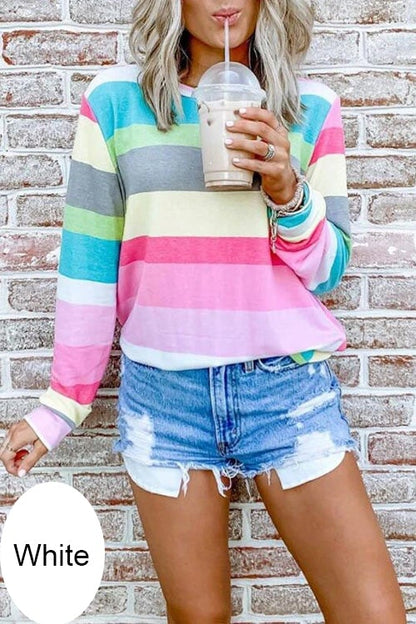 Rainbow Striped Long Sleeves Pullover Top