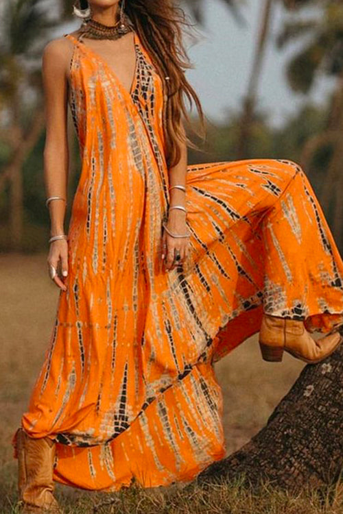 Bohemia V Neck Printed Maxi Cami Dress