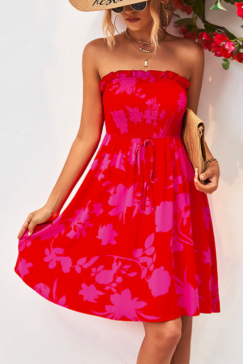 Smocked Tube Top Waisted Floral A-line Dress