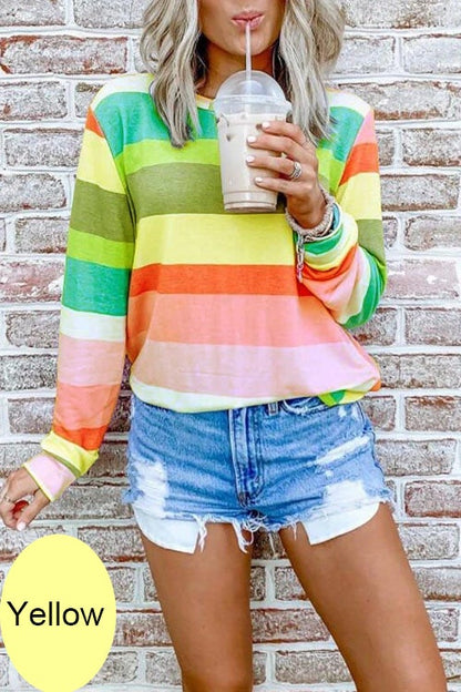 Rainbow Striped Long Sleeves Pullover Top